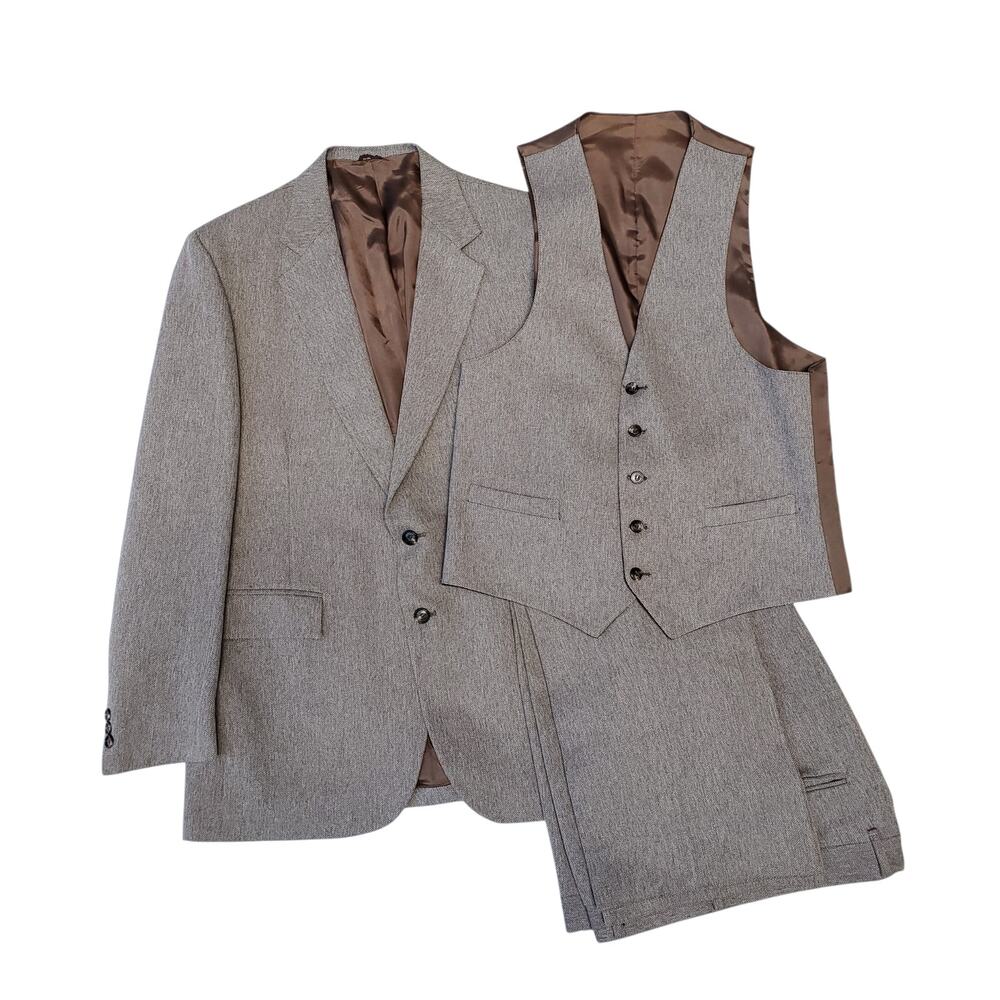 Vintage Century Club 3 Piece Suit Retro Western Dapper Mod 1970s Polyester 43R